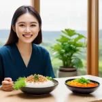 플렉시테리언 식단을 위한 쇼핑 리스트 작성법 - **Prompt 1: A Modern "Yuru-vege" Lifestyle**
    A bright, cheerful, and inviting indoor scene featu...