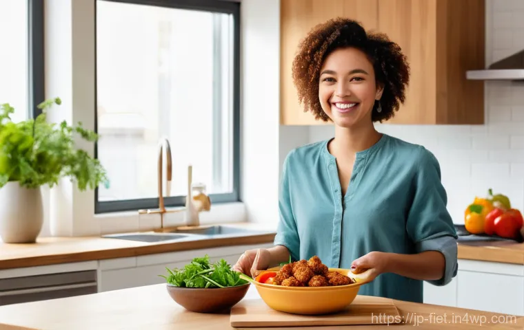 플렉시테리언 식단과 육류 대체의 중요성 - Image Prompt 1: Joyful Flexitarian Cooking**