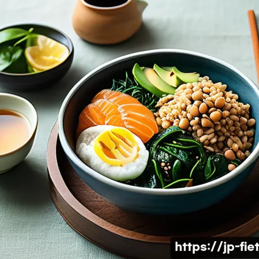 플렉시테리언 식단의 영양소 균형 맞추기 - A vibrant and inviting breakfast scene featuring a Japanese-style table set with a bowl of steaming ...